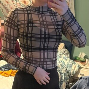 Streetwear Society Plaid Long Sleeve Top - Black and Cream
